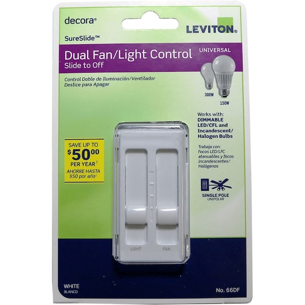 Leviton Dual Fan/Lght Contrl Wht 66DF-W
